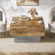 expandable farmhouse coffee table with storage for living room, suitable for small spaces