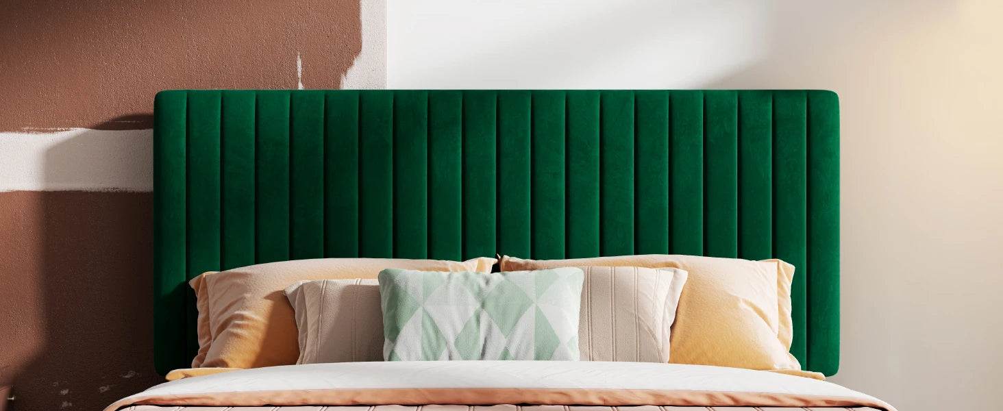 Upholstered Platform Bed Frame with Vertical Channel Tufted Velvet Fabric Adjustable Headboard