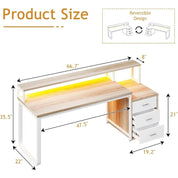 67" Computer Desk with 3 Drawers, Home Office Desk with Long Monitor Stand and Printer Space, Office Desk with Storage