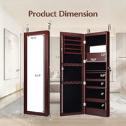 53.5" Full-Length Mirror Jewelry Cabinet with 12 LED Lights | Wall or Door Mounted Lockable Armoire