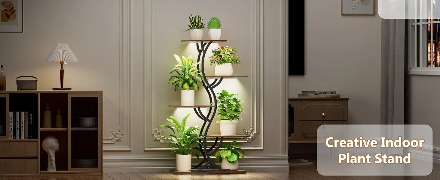 Indoor 5-Tiered Metal Plant Shelf with Grow Lights Indoor Plants