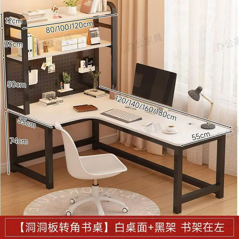 L Shaped Computer Desk with Desktop Storage Shelf Corner Office Desk Table for Home Study Workstation Solid Wood 120/140cm