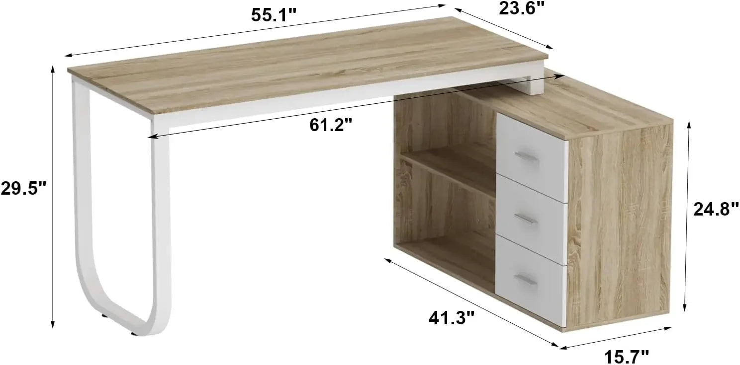 Home Office Computer Desk with 3 Drawers and 2 Shelves