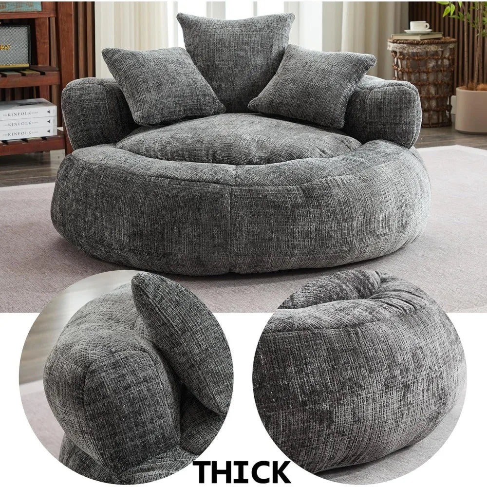 Giant Bean Bag Couch Chairs for Adults, Oversized Lazy Sofa with Memory Foam Filling and 3 Pillows, Soft Chenille Bean Bag Couch