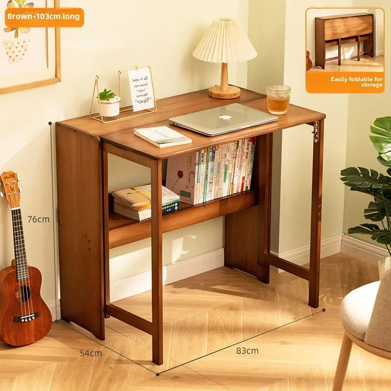 FurnishSpot Adjustable Folding Bamboo Computer Desk – Space Saving Walnut Laptop Table for Small Home Office