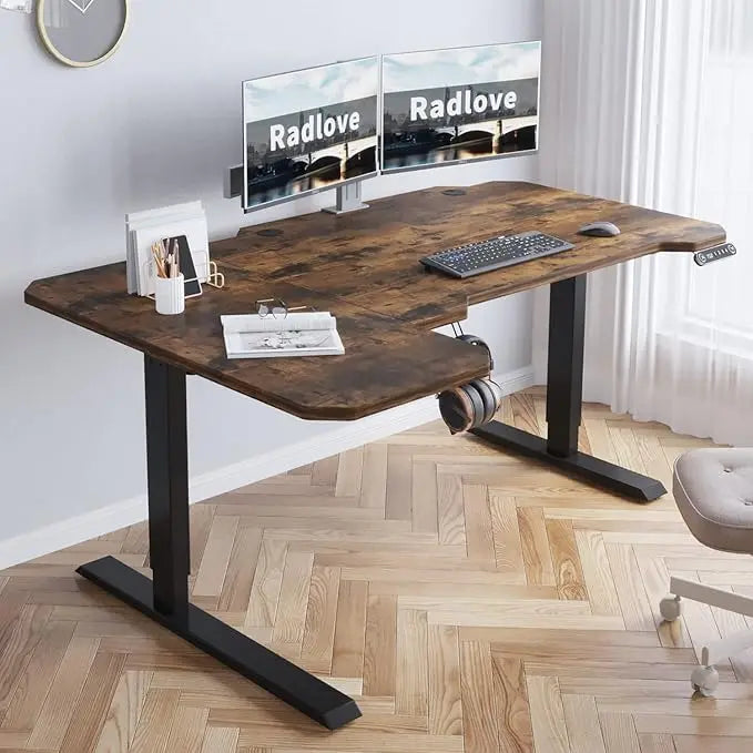 59-Inch Large Electric Height Adjustable Computer L-Shaped Desk with Memory Controller Corner Standing Desk Modern Workstation w