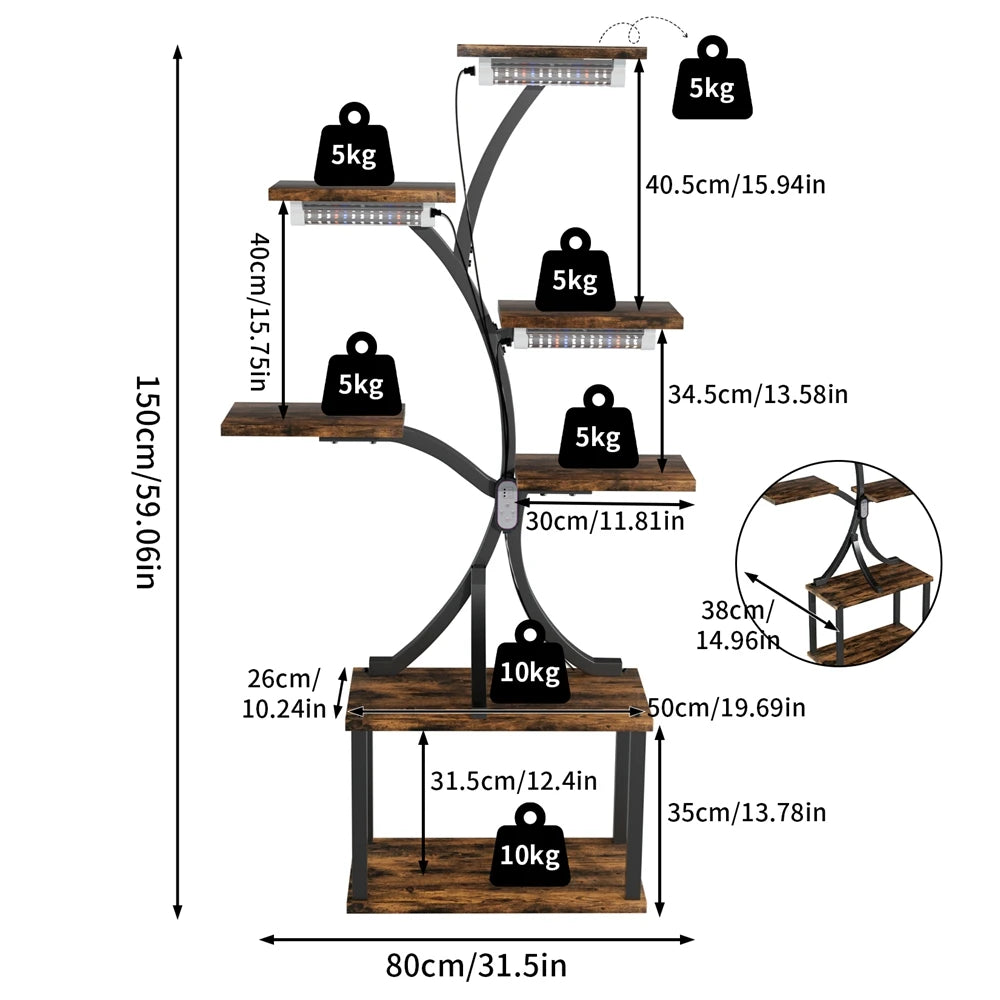FurnishSpot 9-Tier Plant Stand with Full-Spectrum Grow Lights & Wheels – Indoor Multi-Level Plant Shelf