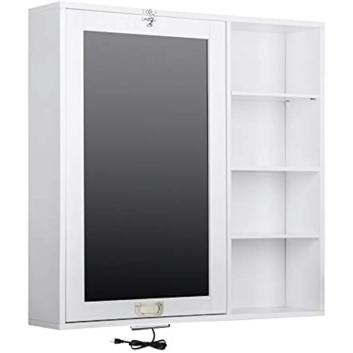 Collapsible fold down desk table with storage cabinet & shelves - wall mounted desk furniture with chalkboard wall - computer d