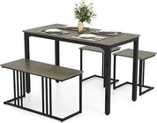 FurnishSpot® 4-Piece Modern Industrial Dining Table Set with Nesting Bench & Stools – Space-Saving & Heavy-Duty Steel Frame