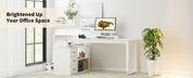 L-Shaped Desk with Drawers and Shelves, 55" Craft Desk with Storage, Removable Monitor Stand, Reversible L-Shaped Desk