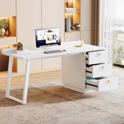 Tribesigns White Computer Desk with Drawers: 55 Inches Modern Home Office Desk with Storage, Small Wood Study Writing Work Table
