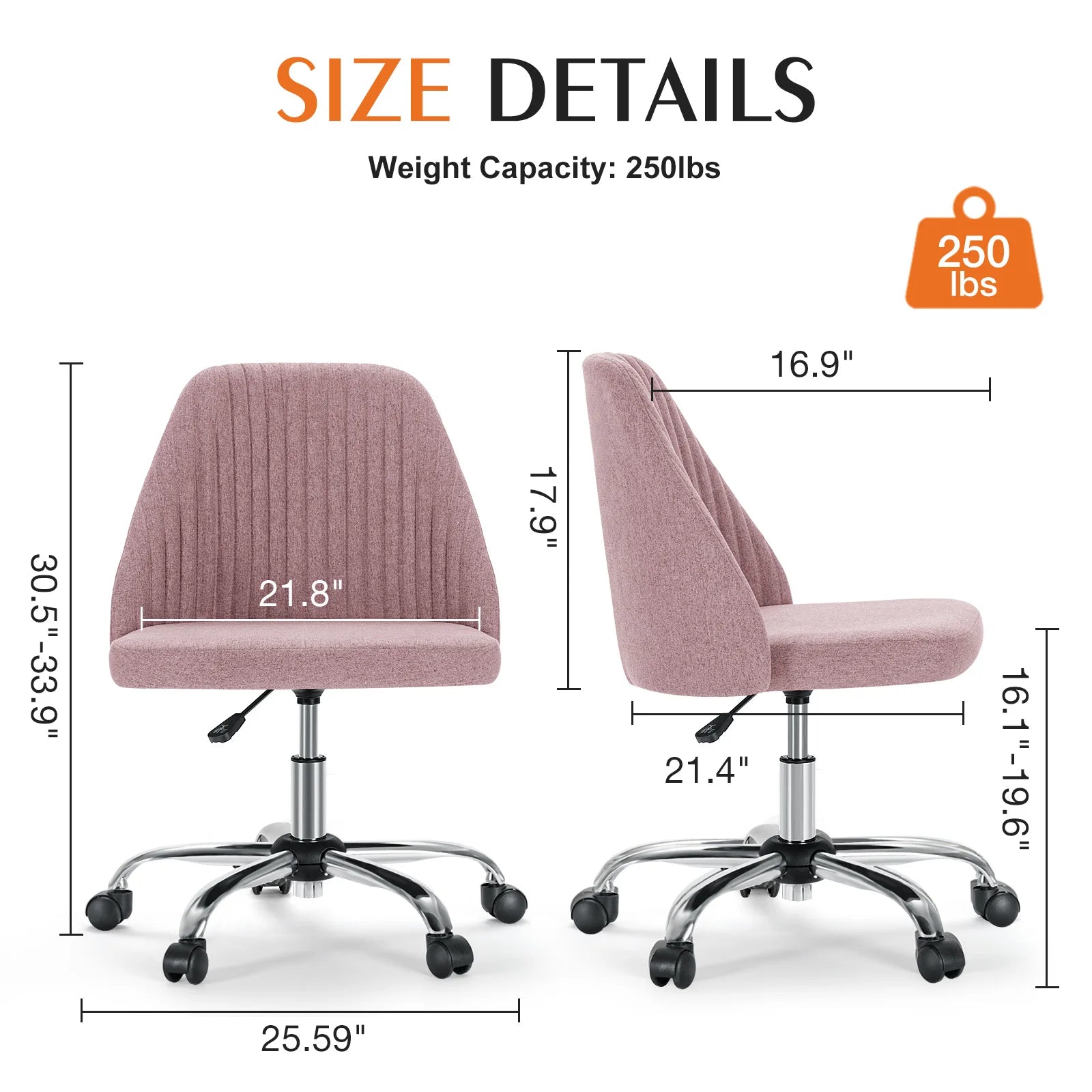 Armless Small Swivel Desk Office Chair with Backrest