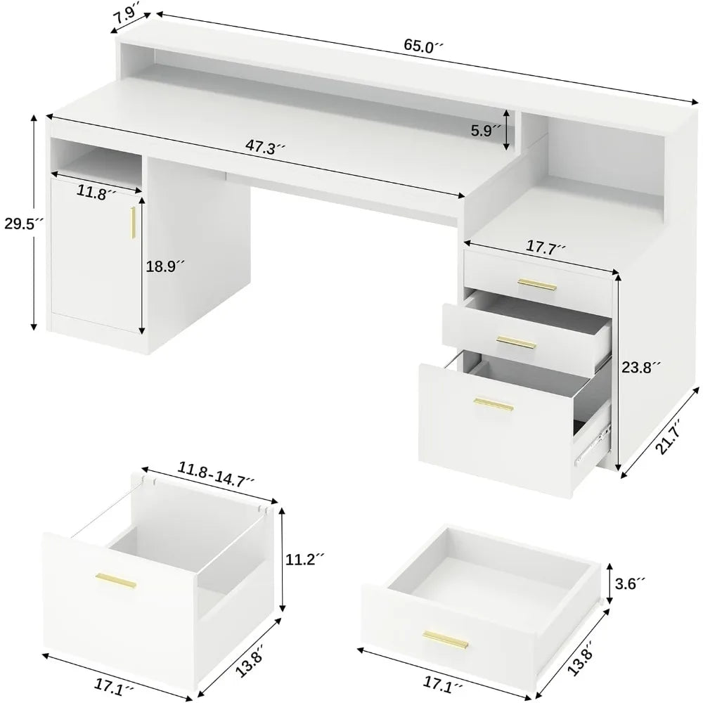 Computer Desk with 3 Drawer & Storage Shelves