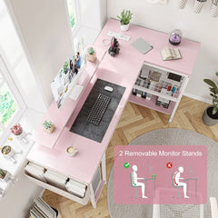 L Shaped Computer Desk Gaming Desk Writing Desk with Power Outlets & LED Light
