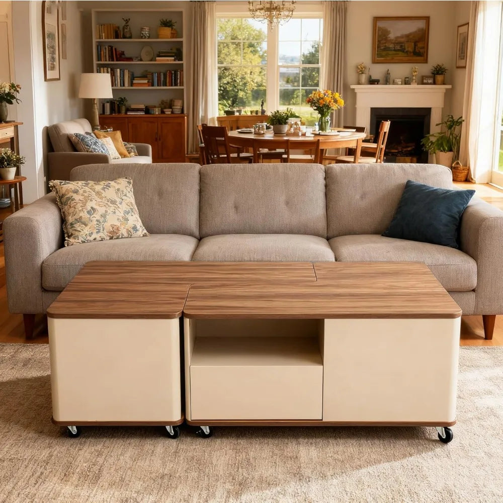 FurnishSpot Convertible Coffee Table Set with Storage & Casters | Modular Walnut Center Tables