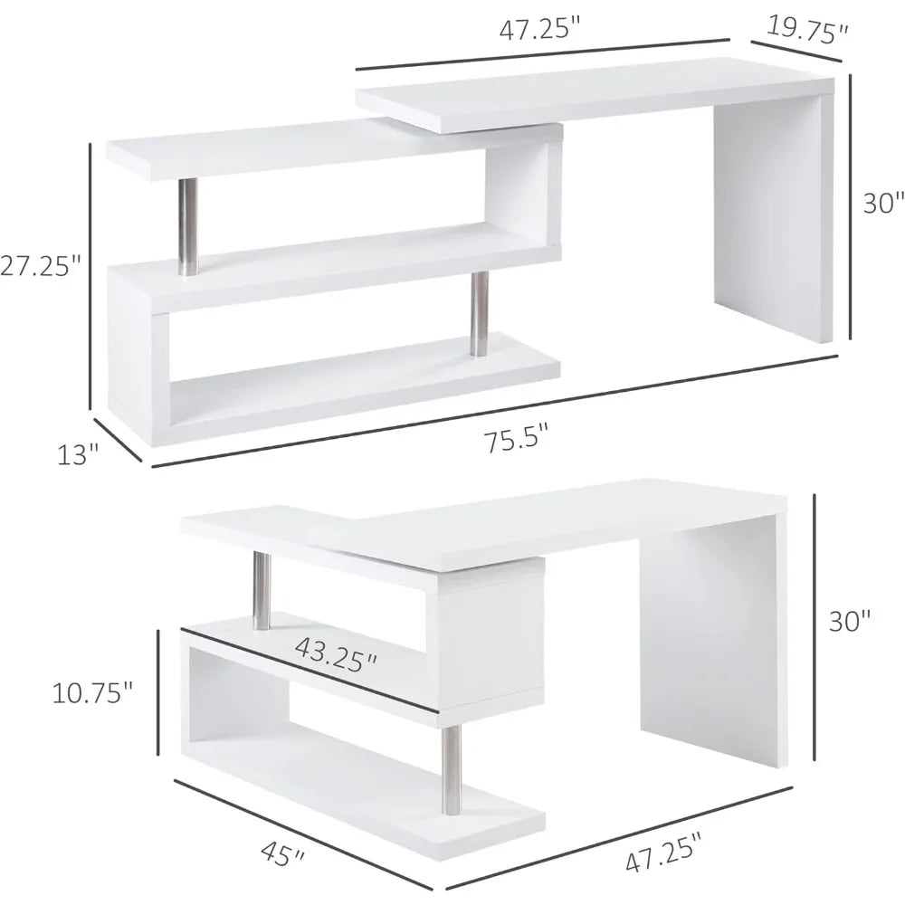 L Shaped Rotating Corner Computer Desk