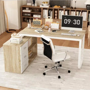 FurnishSpot L-Shaped Corner Computer Desk with Storage Cabinet | Reversible Home Office Workstation