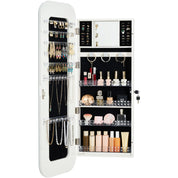42.5-Inch Lockable Mirror Jewelry Cabinet with Rounded Design & Travel Organizer – White