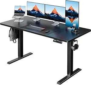 55" x 24" Electric Standing Desk Adjustable Height, 4 Memory Height Settings, Headphone Hook, Cable Manager, Sit Stand Up Desk