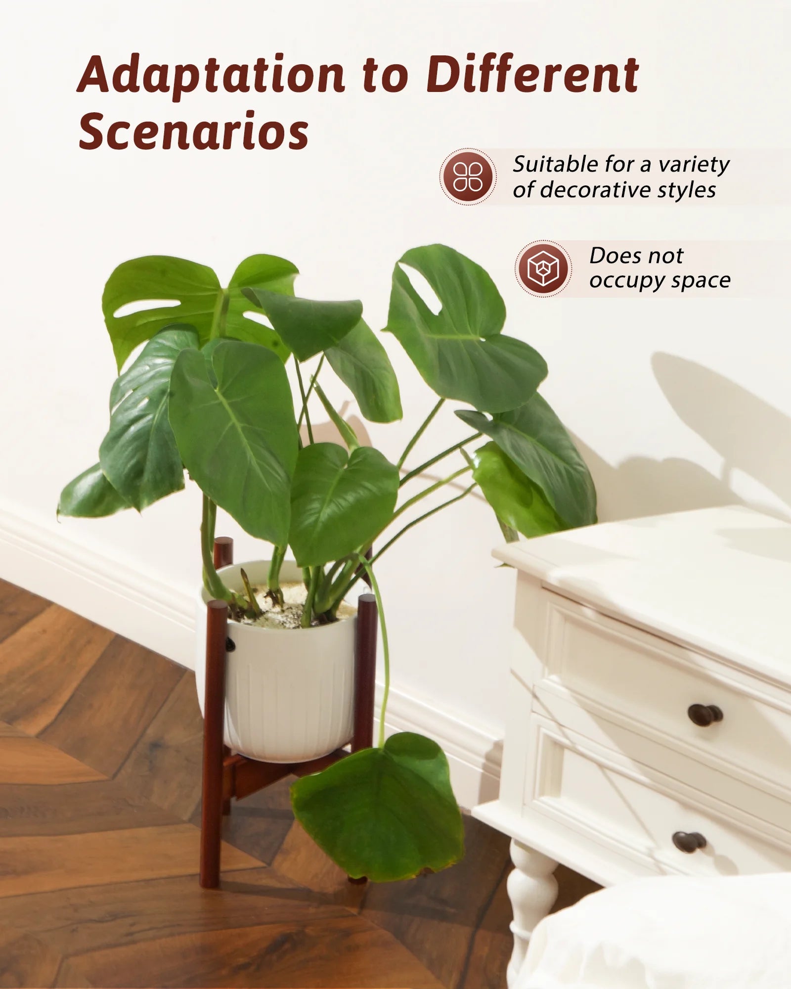 Adjustable Bamboo Plant Stand Indoor 8 9 10 11 12 Inches Small Corner Planter Holder Single Floor Living Room Balcony Reddish Br