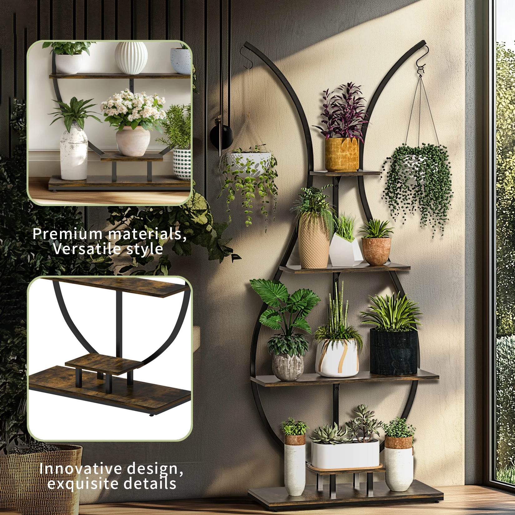 Large Vase Shaped 5 Tier Plant Stand for Home Patio Decor