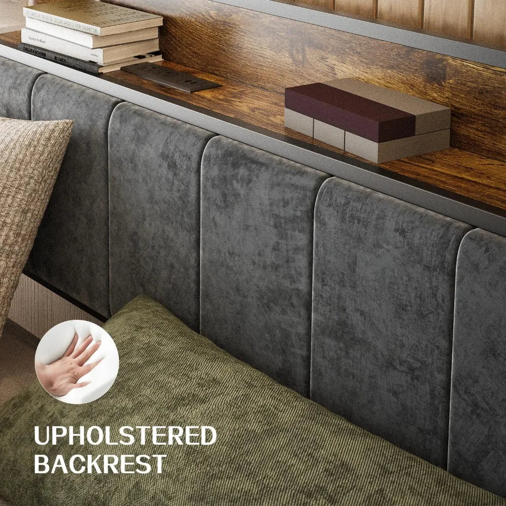 LED Queen size Bed Frame with Headboard, Metal Platform Bed with USB Charging Station, Easy Assembly, No Box Spring Needed