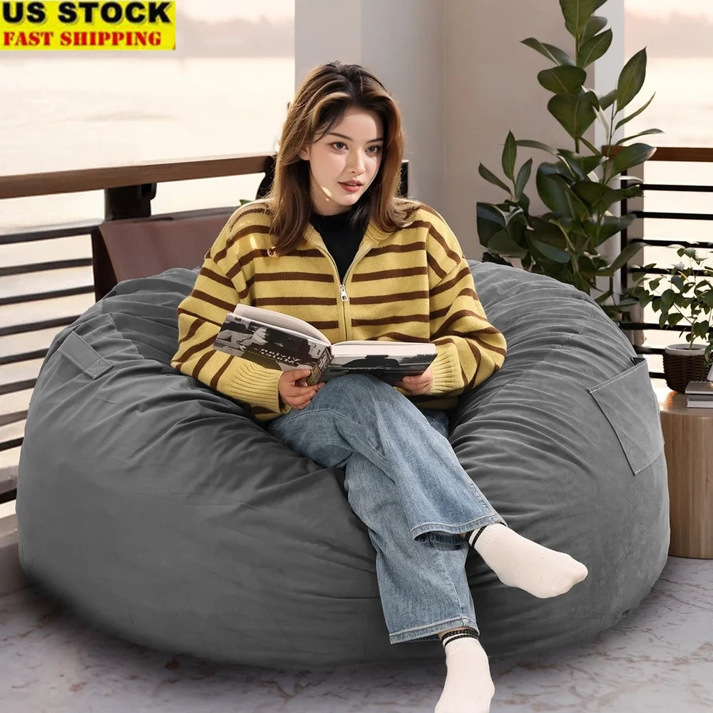 Oversized Bean Bag Chair with Removable Cover Soft Foam Furniture Portable Sofa Living Room Bedroom Dorm
