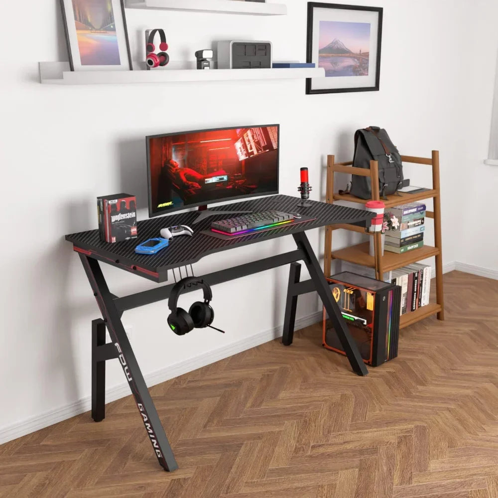 47 Inch Home Office Desk Extra Large Modern Ergonomic  PC Carbon Fiber Table Gamer Workstation with Cup Holder Headphone Hook