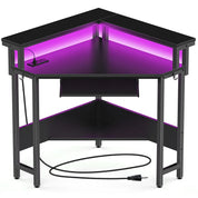 JHK Corner Desk Office Computer Desk for Small Space with LED Lights Gaming Table with Storage Shelves Power Outlets For Home