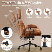Ergonomic Home Office Chair, Mid-Century Modern Leather Chair with Lumbar Support, High Back Swivel Rolling Executive Chair