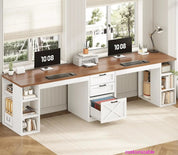 FurnishSpot™ SpaceSmart™ 96.5" Double Computer Desk with Drawers – 2 Person Gaming & Home Office Desk