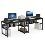 Tribesigns Two Person Desk with Bookshelf, 78.7 Computer Office Double Desk for Two Person, Rustic Writing Desk Workstation