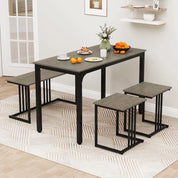 FurnishSpot® 4-Piece Modern Industrial Dining Table Set with Nesting Bench & Stools – Space-Saving & Heavy-Duty Steel Frame