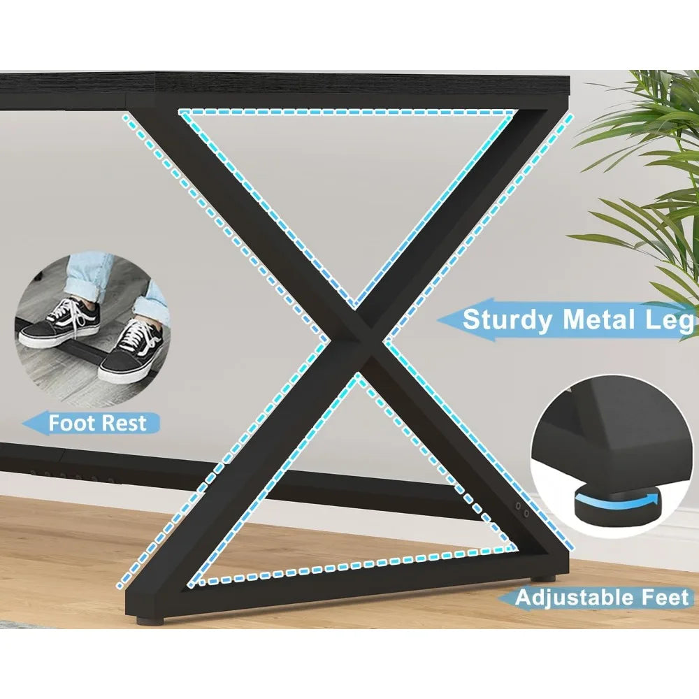 Large Black Desk, 70.8” Long Computer Desk for Home Office, Modern Wide Executive Work Desk for Writing Study, Simple Wood Meta