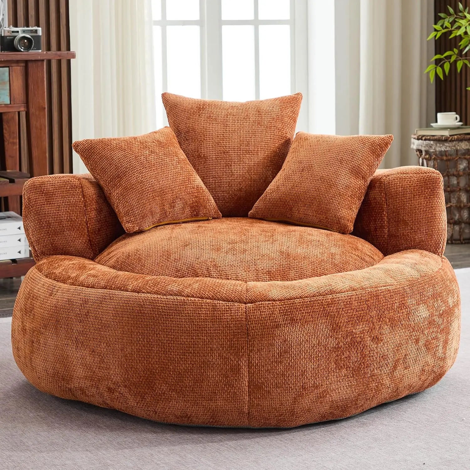 Giant Bean Bag Couch Chairs for Adults, Oversized Lazy Sofa with Memory Foam Filling and 3 Pillows, Soft Chenille Bean Bag Couch