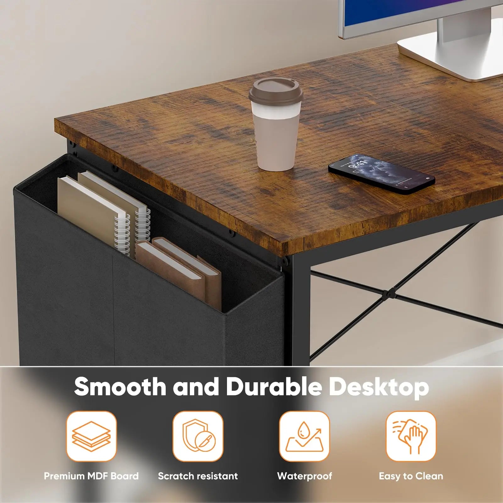 FurnishSpot SpaceSmart™ L-Shaped Computer Desk with Bookshelf & Storage