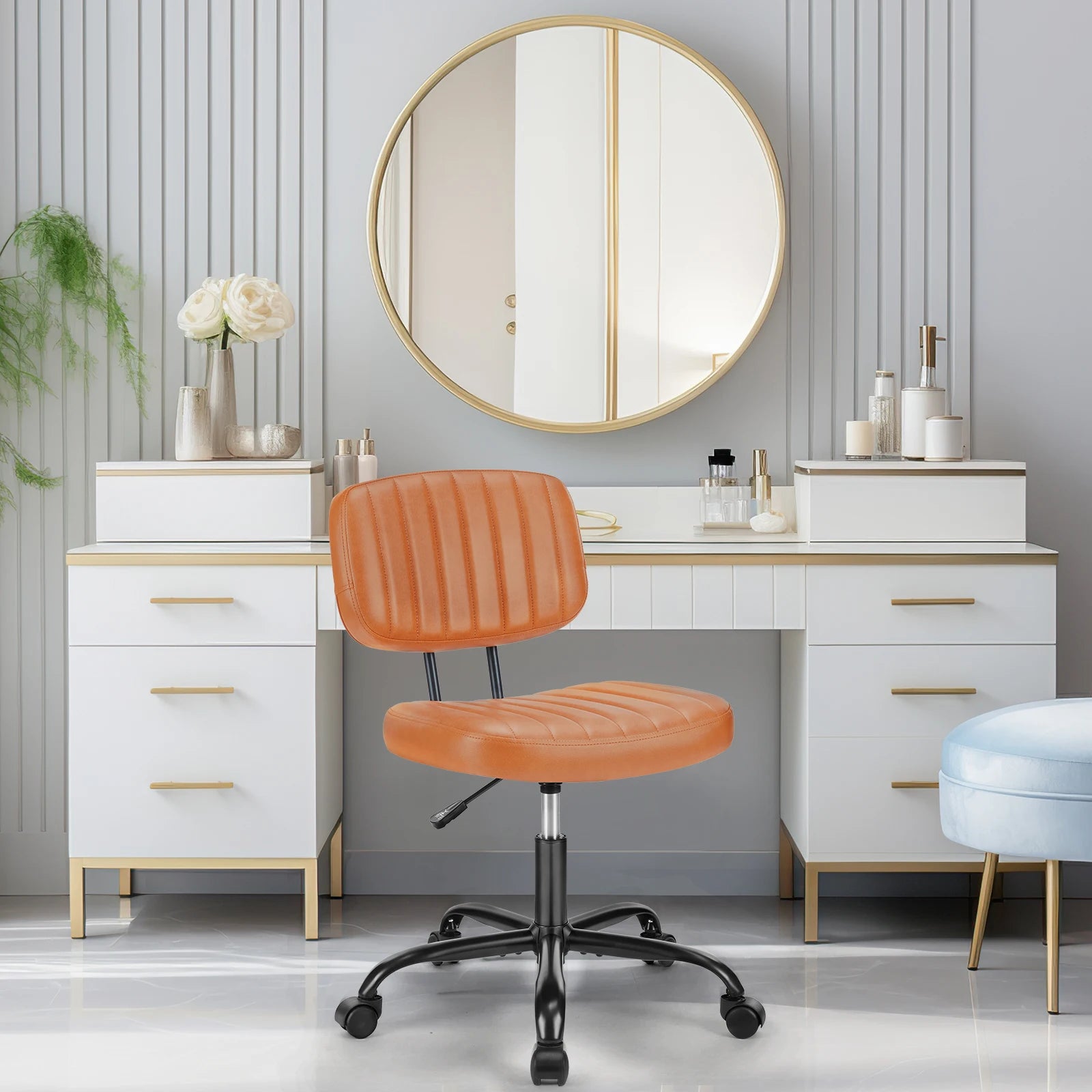 Armless Office Desk Chair with Back Lumbar Support