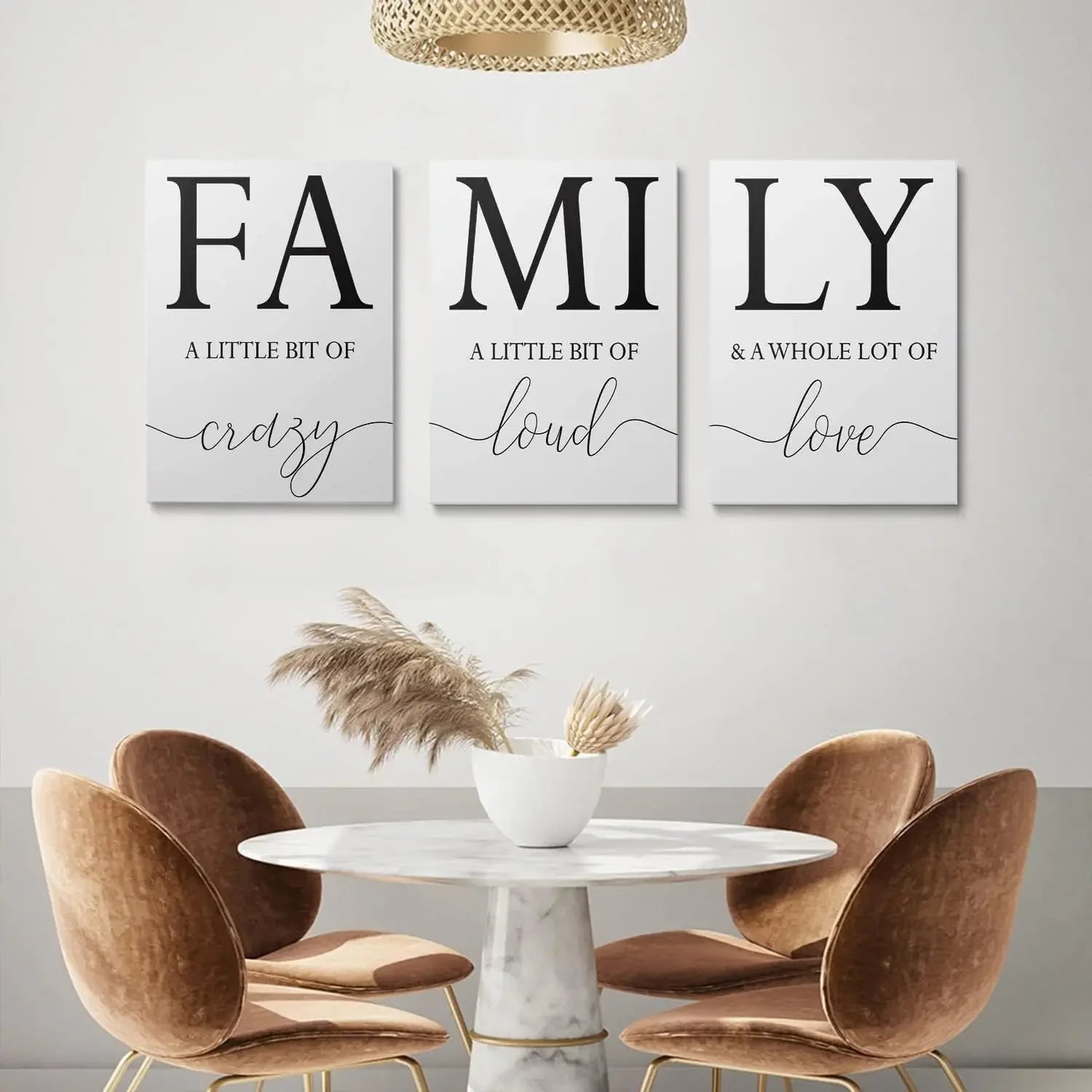 Family Wall Decor,Dining Room Kitchen Decor Set of 3 Inspirational Canvas Prints Black and White Framed Canvas Art Painting Wood