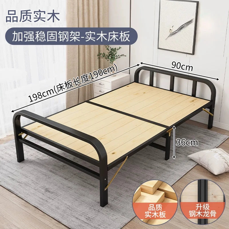 Solid wood folding bed Household simple single bed Extra bed 1 meter 2 Adult rental room Reinforced hard board double iron