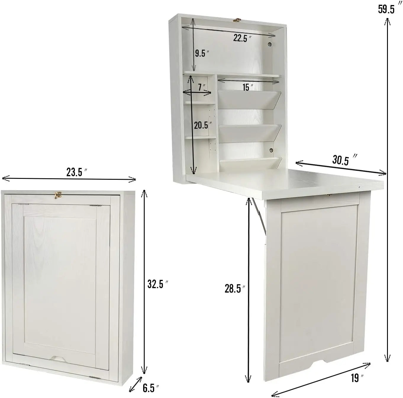 FurnishSpot SpaceSmart™ Foldable Wall-Mounted L-Shaped Desk with Storage – Modern White