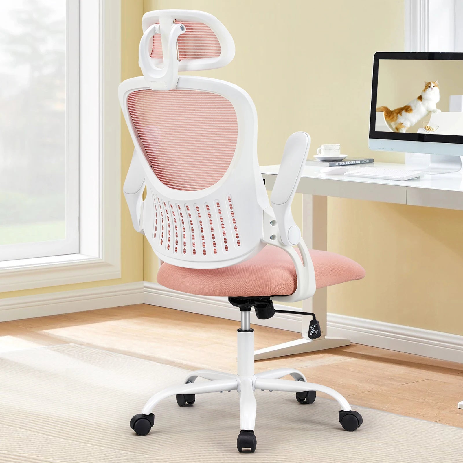 Ergonomic Adjustable Headrests, Lumbar Support Office Chair with Flip-up Arms