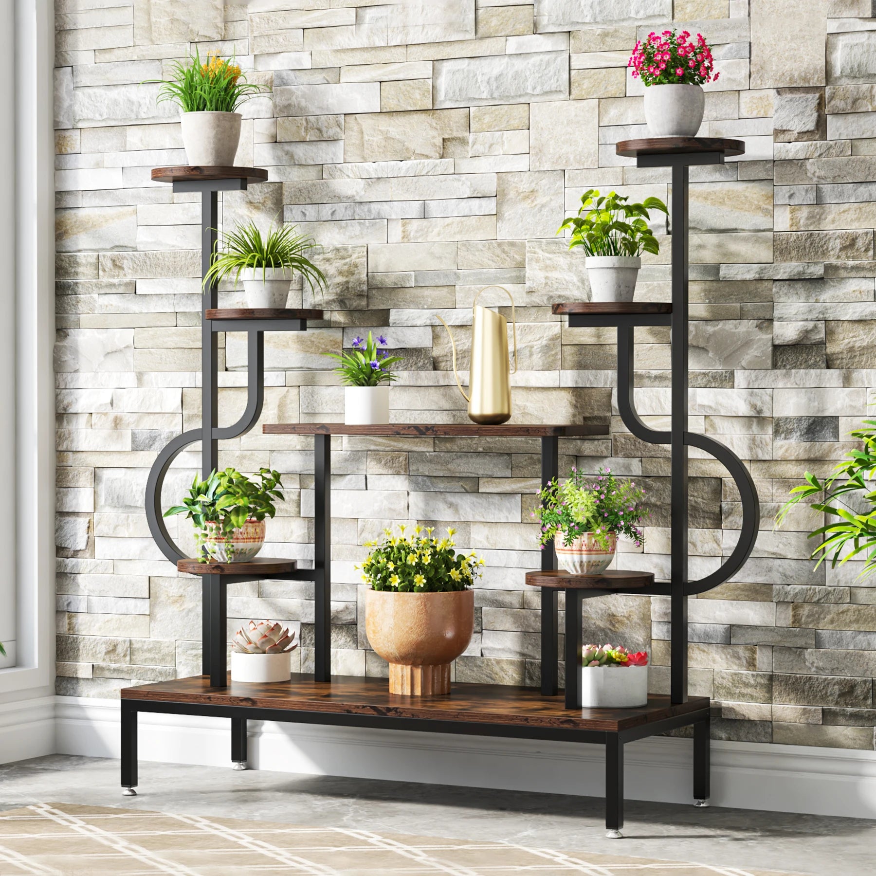 8-Tier Metal Plant Shelf for Multiple Plants, Round & Square Boards