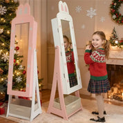 Children's Pink Rabbit-Themed Armoire with Removable Drawers and Full-Length Mirror