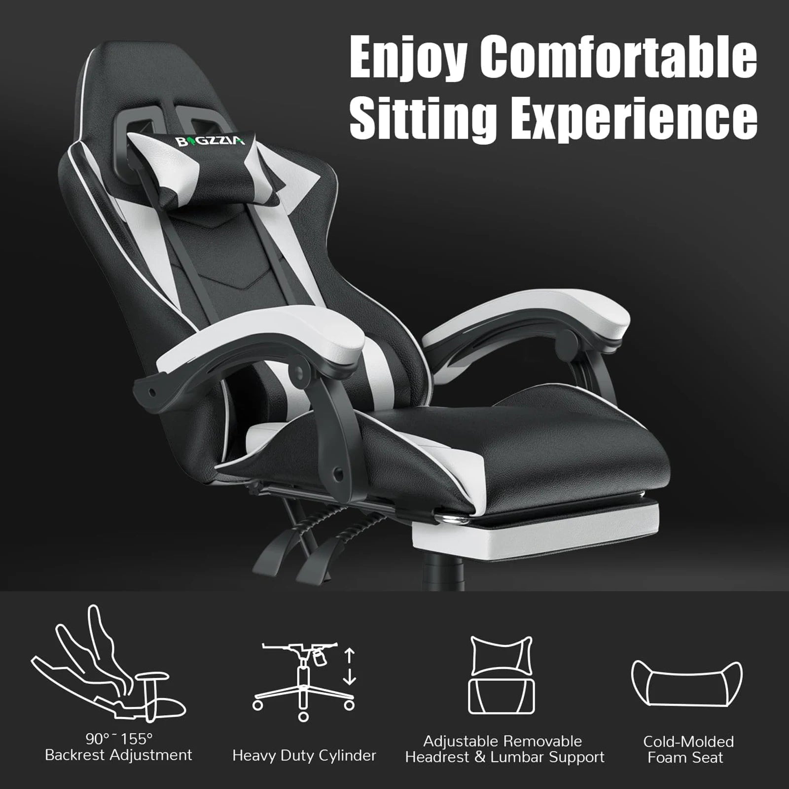 Ergonomic Gaming Chair with Footrest, Headrest, and Lumbar Cushion