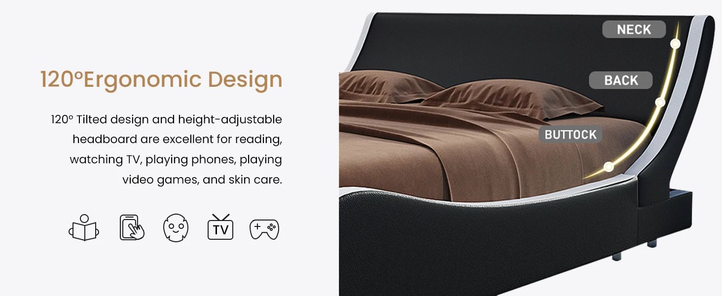 Bed Frame Full Size, Modern Low Profile Platform Stylish Faux Leather Upholstered Sleigh Bed with Adjustable Headboard,Bed Frame