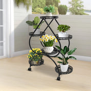 4-Tier Plant Stand with 6 Trays, Iron Frame, Movable and Lockable Wheels for Indoor Gardening and Display