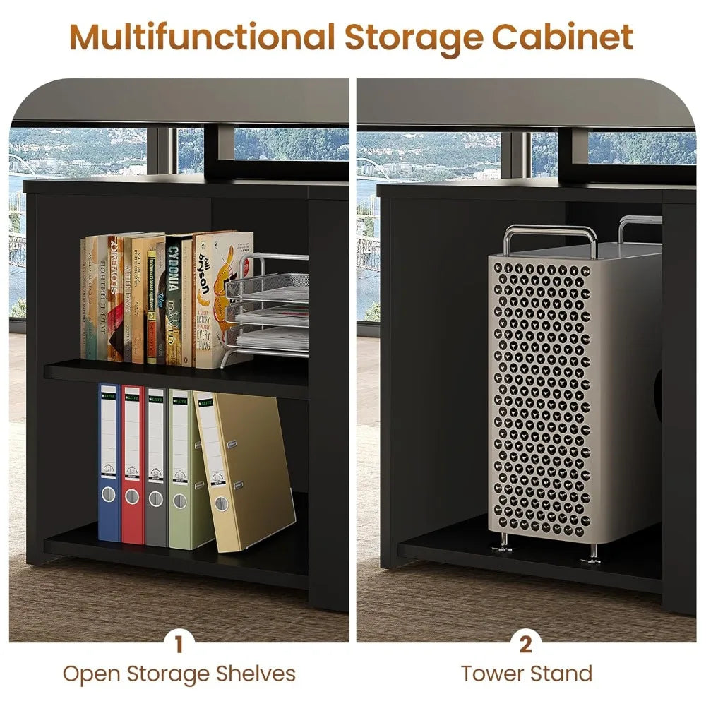 FurnishSpot® Modern Executive Desk with Storage Cabinet, File Drawer & Built-In Charging Station