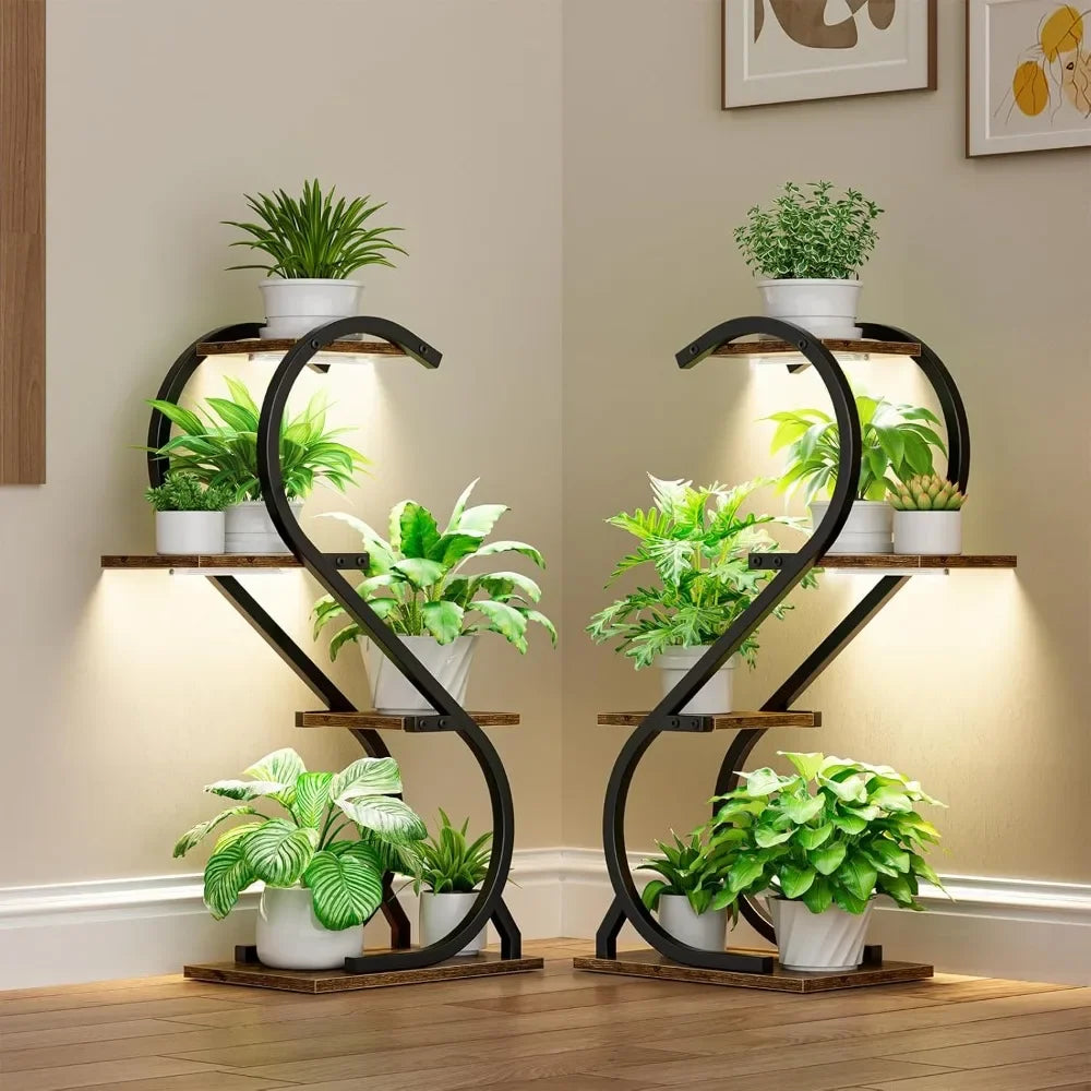 Indoor 4 Tiered Metal Plant Stand with Grow Light