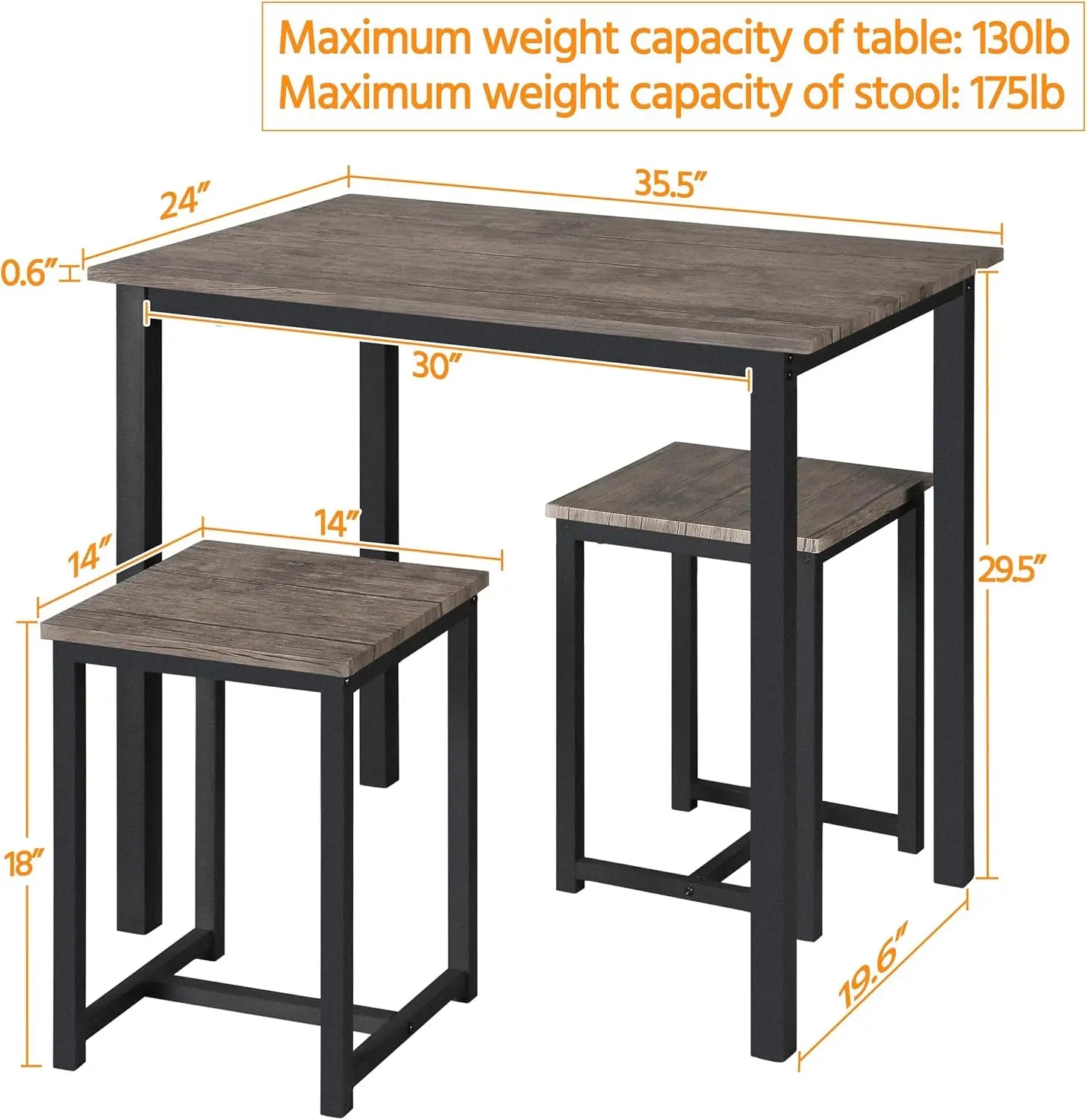 Dining Table Set - Kitchen Table & Chair Sets for 2 - Compact Table W/ 2 Stools & Space Saving Design for Dining Room