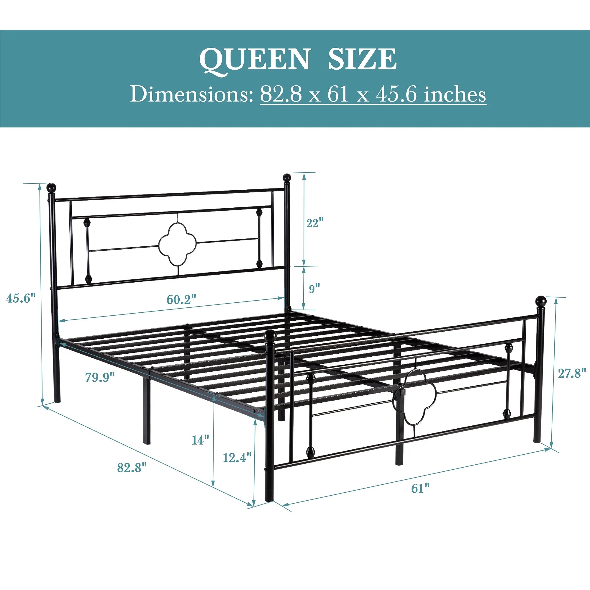 Vintage Victorian Style Metal Platform Bed Frame